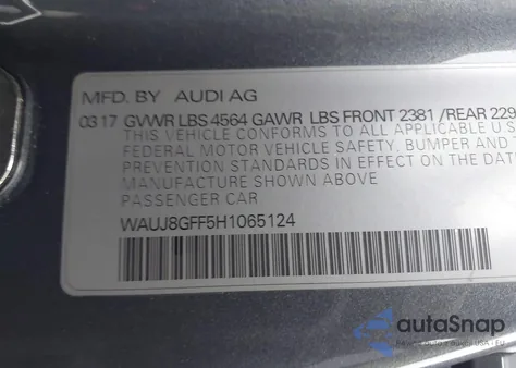 2017 Audi A3 2.0T Premium from USA, damaged, VIN WAUJ8GFF5H1065124